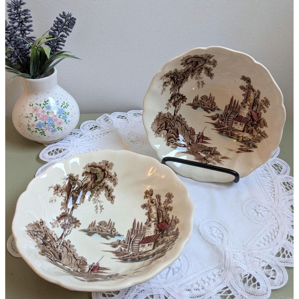 Vintage Johnson Bros The Old Mill Bowls Set of 2 Made in England Cottagecore